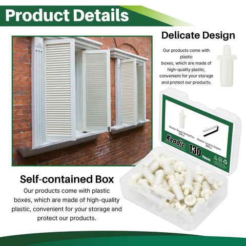 Handy Dandy Honey Do Hero Window Fix Kit With 50 Spring Loaded Shutter Pins And 80 Silver Tilt Rod Louvers Staples in storage box.