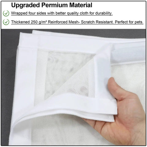 Hand showing thick 250g/m² reinforced mesh material for Upgraded Magnetic Screen Door With Thick Reinforced Mesh 250g Per M2