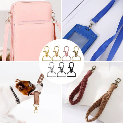 Top Shelf Swivel Clasp Clip Hooks 60 Pack For Keychain Making And Lanyards Featuring Badass D Ring Metal Hardware in assorted colors.