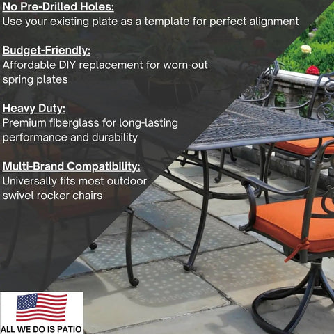 Upgrade Your Patio Game With Solid Rocker Spring Plates For Swivel Rocking Chairs Smooth Gliding Outdoor Furniture Repair Replacement Hardware 2 5 X 5 Inch Heavy Duty Build 2 Pack, showcasing fiberglass hinge plates.