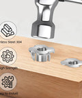 Heavy Hitting 1/4-20 T Nuts Twenty Five Pack, Top Notch 304 Stainless Steel four jaw tee fasteners on wood.