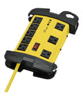 Garage-Grade Heavy-Duty Power Strip With GFCI, 8 Outlets, 25 Foot Cord, Yellow Metal Housing, Industrial Workbench Ready