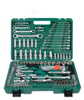 Shop Ready 150 Piece 1 4 Inch Socket Wrench Ratchet Set Built Like A Tank Chrome Vanadium Steel in green storage case.