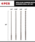 4 Piece 12 Inch SDS Plus Drill Bit Set Carbide Tipped For Masonry And Rotary Hammer Drills Great For Brick Stone And Concrete