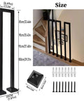 Tough As Nails Vertical U Shaped Stair Handrail With Slick Matte Black Finish showing dimensions and installation hardware.