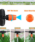 25 Pack Micro Spray Drippers With Three Way Atomizing Nozzles For One Quarter Inch Tubing demonstrating dripping, spraying, and misting