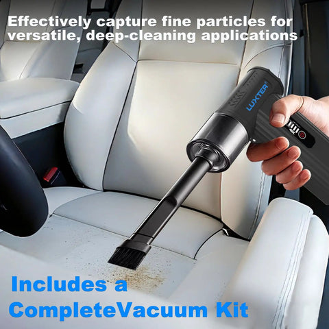 Hand using Two In One Air Duster And Vacuum Beast With 130000 RPM Brushless Motor on car seat for cleaning