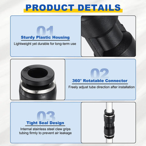 Details of 2 Pack Pneumatic Straight Fitting One Quarter Inch Tube OD Plastic Union Push To Connect for Air Lines