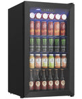 126 Can Beverage Refrigerator Cooler With Glass Door Mini Fridge For Home Bar Or Office That Hauls Beer Wine And Sodas Three Point Two Cubic Feet Of Chill Adjustable Removable Shelves In Eight Slots Black