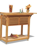 Solvang Teak Bar Cart With Extendable Beverage Tub And Locking Wheels for Outdoor Patio Entertaining, teak wood, sliding panels.