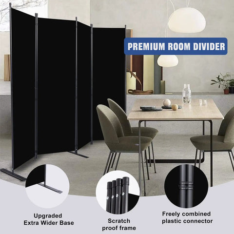 6 Ft Portable Room Divider 4 Panel Folding Privacy Screen, 88 Inch Wide Fabric Partition, Stable Steel Frame, Easy Setup