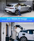 Portable Level 1 And Level 2 EV Charger With J1772 Home Connector used at home and outdoor charging an electric vehicle.