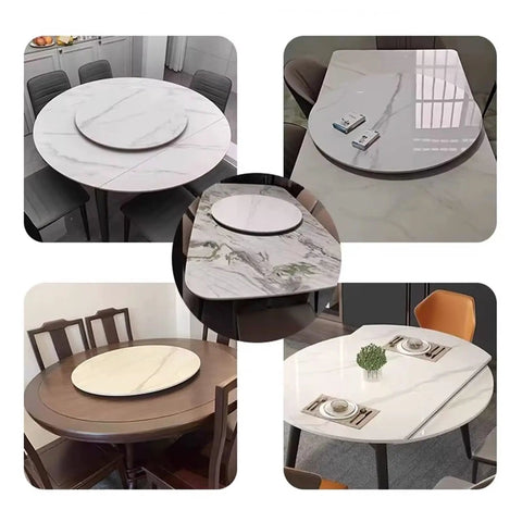 Kickass Lazy Susan Turntable For Dining Tables Featuring Smooth Spinning Motion And Top Tier Marble Look Serving Tray in various dining setups.
