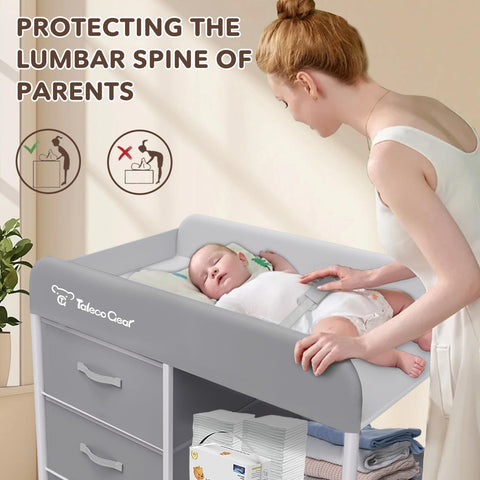 Parent using Must Have Portable Baby Changing Table With Waterproof Pad And Diaper Station, dresser style organizer