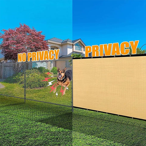 Comparison of chain-link and covered fence using Dope Outdoor Sun Shade Cloth Mesh Tarp with Grommets for Patio, Garden, Greenhouse.