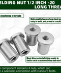 Heavy Duty Steel Weld Nuts 4 Pack Featuring 1/2-20 Thread And Extended Step Design For Chassis Fabrication And Diy Auto Builds That Demand Tough As Nails Grip And Zero Slack On Every Project, showing CNC machined threads.