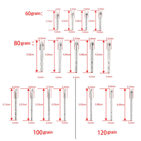 Pro Grade Durable Stainless Steel Archery Insert Arrow Points 4.2mm Glue In 24 Pack With 60 80 100 And 120 Grain Options
