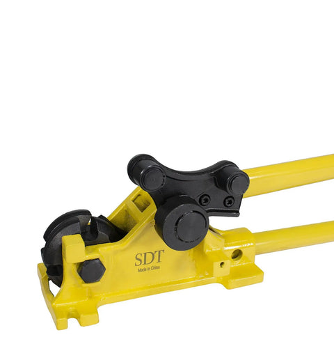 Steel Dragon 2-in-1 Portable Manual Rebar Cutter And Bender For 5/8 Inch #5 Rebar Heavy Duty yellow tool with handles.