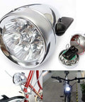 Retro Style Bike Front Light With Bracket For Fixie And Commuter Rides, 7 LED White Headlamp, close-up and mounted view