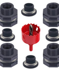 4 Pack Rain Barrel Bulkhead Fittings Kit With Plugs And Hole Saw Tool Easy Install 1 Inch ID PVC Spigot Connectors