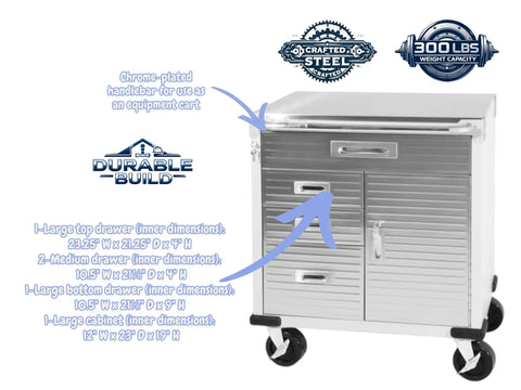 Heavy Duty Rolling Storage Cabinet With Wheels And Drawers, Built For Garage And Shop, Stainless Steel Table Top, 1 Door, 4 Drawers