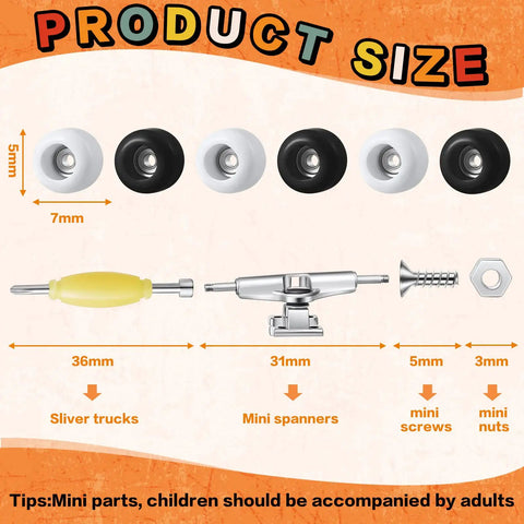 Diagram of Six Sets DIY Fingerboard Kit With 24 Wheels 12 Brackets 54 Screws 30 Nuts And 6 Screwdrivers for 96mm mini skateboard build