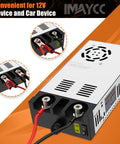 Beefy 110V To 12V DC Power Converter for Diesel Heaters up to 600W 50A peak, showing copper clamps and power switch