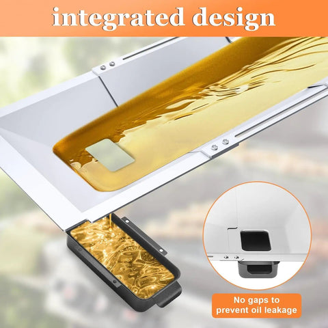 Universal Grill Grease Tray With Catch Pan Replacement For 3 4 5 Burner Gas Grills showing integrated design and oil flow