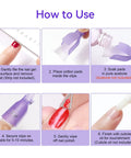 Instructions showing 20 Piece Nail Remover Clips Kit For Fingers And Toes Reusable Gel Soak Off Clips With Double Ended Cuticle Pusher