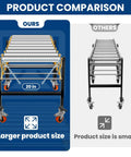 Heavy Duty Adjustable Roller Conveyor With Expandable Flex Deck And Smooth Glide Wheels Built Tough 660 Lb Capacity comparison image, showing larger size.