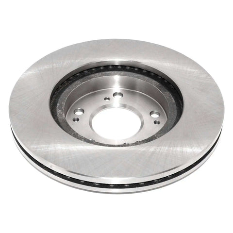Front view of vented brake rotor with hub-centric fit and non-directional swirl finish for easy install beefed up castings and optimized vane design