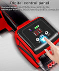 Cordless Handheld Electric Strapping Tool For Plastic Packaging With Auto Melting Function And Rechargeable Battery control panel close-up, showing digital settings.