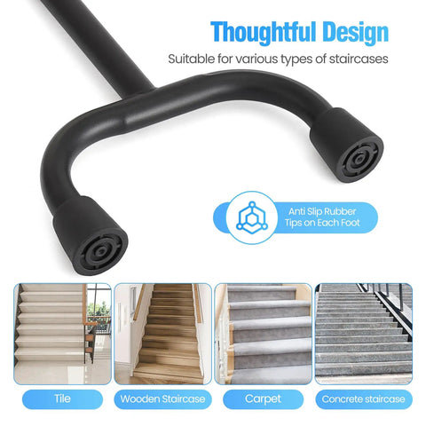 Premium Stair Assist Cane With 13 Adjustable Height Settings And Secure Non Slip Grip, showing anti-slip tips suitable for stairs.