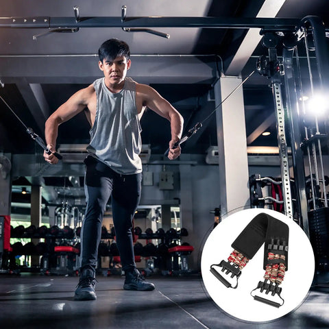 Man using Sturdy Chest Expander Rope for Pectoral Training with Cushioned Waist Lightweight Nylon Build Resistance Bands