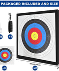 High Density EVA 20 Inch Archery Target Set with 10 target papers, 8 target pins, arrow puller, and dimensions
