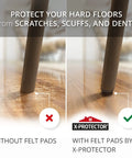 Comparison of chair leg on hardwood floor with and without Screw On Felt Furniture Pads 24 Pack For Chair Legs 0.8 Inch Brown Floor Protectors For Hardwood Floors Premium Glides That Keep Your Floors Scratch Free And Moving Smoothly
