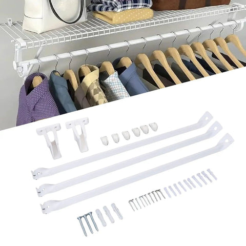 Beefy Heavy Duty Steel Wire Shelf Brackets Set With 6 Clamps And 2 End Brackets for 12 Inch Wire Shelves Closet Storage System