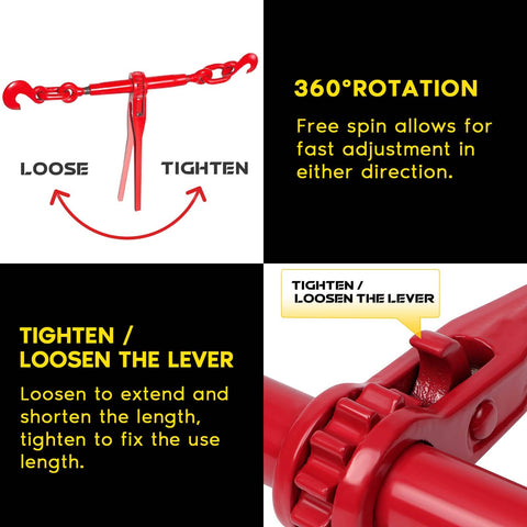 Beefy 13000 Lbs Ratchet Chain Binder 1/2 to 5/8 Inch 2 Pack Heavy Duty Load Binders with 360-degree rotation feature