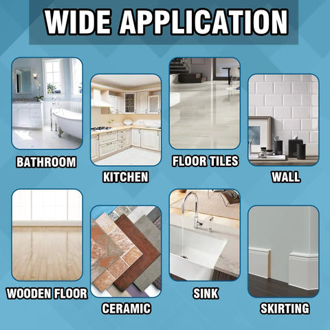 Wide application of heavy duty construction adhesive for concrete, tile, stone, wood in bathroom, kitchen, tiles, walls, skirting.