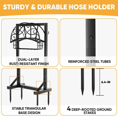 Beefy Garden Hose Holder With Storage Basket And Tool Hooks Freestanding Metal Hose Stand Holds Up To 160 Ft Rustproof Outdoor Hose Organizer