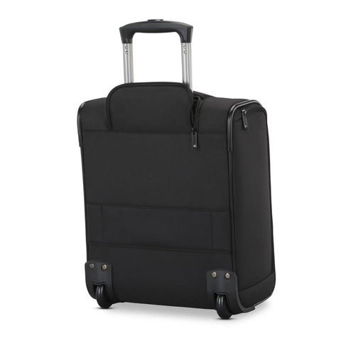 Back view of Ascella 4 Underseater Carry On Luggage That Fits Under Airplane Seats With Two Wheel Design And No Fuss Packing Space