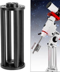 Equatorial Telescope Mount Extension Pole 300mm Metal Riser For EQ5 Mounts in black shown with telescope setup outdoors.