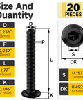 Rock Solid 20 Pack M6x45 Flat Head Hex Socket Cap Screws dimensions with sizes D, P, L, K, S, DK, for projects.
