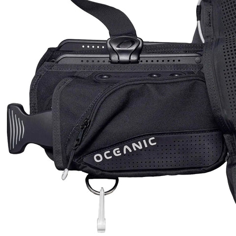 Close-up of Photon Pro Women's Back-Inflation BCD With Modular Harness and Integrated Weight System featuring pocket detail.