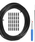 Brake Cable Housing 5mm By 50ft For Bicycle And Bike, Lined All Weather Outer Hose, black rubber coil, steel tool, 30 caps