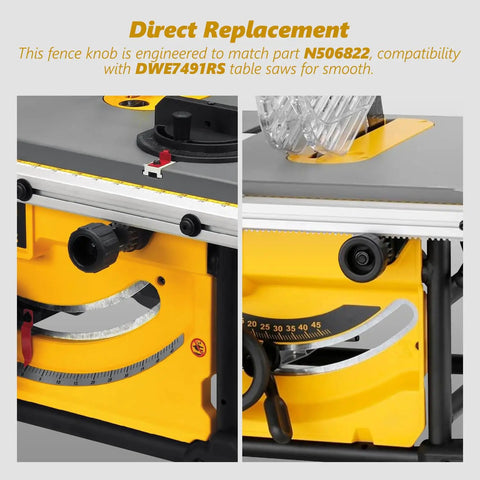 Precision Replacement Fence Knob For DeWalt Table Saw compatible with DWE7491RS, N506822 parts, and smooth adjustments.