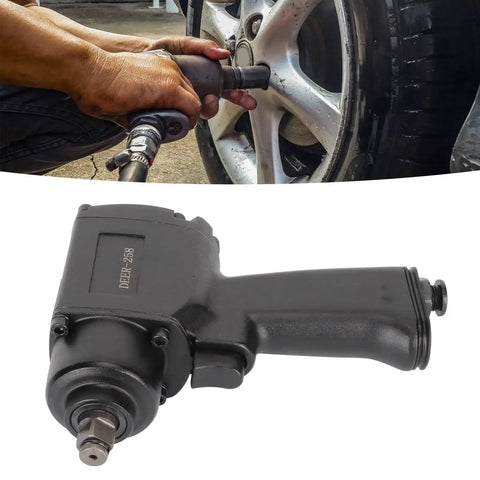 Heavy Duty Air Powered Impact Wrench Featuring Badass Alloy Steel Build And Smooth Torsion Control Crafted For Shop Guys Pumping Out Serious 520 Newton Meter Torque On Every Job Site, used on vehicle wheel.