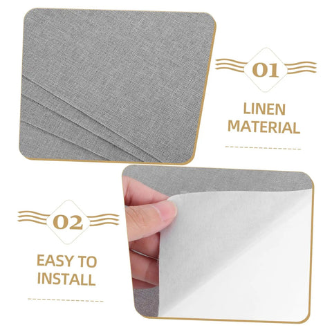 Self Adhesive Linen Repair Patch Kit, 5 Pieces, Grey Appliques, showing linen material and adhesive backing for easy application.