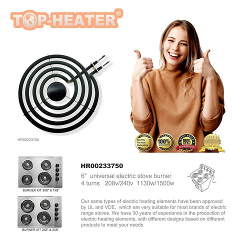 6 Inch Electric Range Burner Element Replacement Kit For MP15YA MP22YA Stovetops Fits Whirlpool Norge Hardwick Kenmore Maytag 1 Pack Includes Replacement Burner Unit For Quick Install And Solid Heat