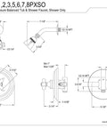 Technical drawing of Old School Restoration Style Pressure Balanced Shower Faucet With Single Handle In Oil Rubbed Bronze Finish